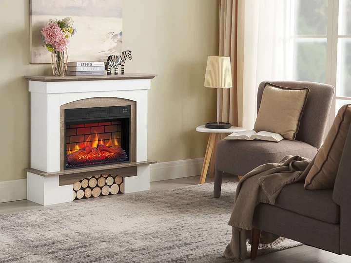 Каминокомплект ArtiFlame Woodley AF23BS белый дуб серый эффект живого пламени со звуком и обогревом - изображение 7