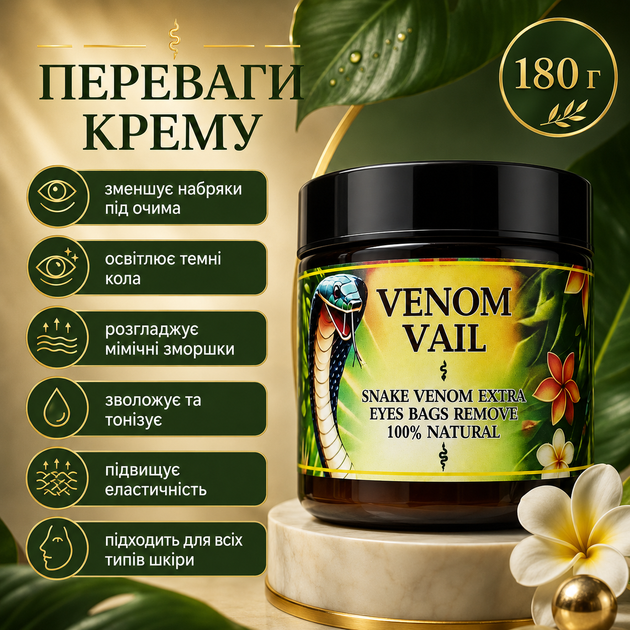Крем для кожи вокруг глаз VENOM VAIL с пептидом змеиного яда Эффективный крем от темных кругов под глазами, 180 г Крем под глаза - изображение 13