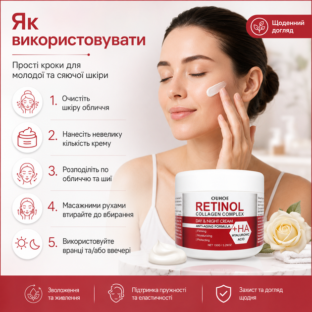 Крем против морщин с ретинолом для лица OUHOE Retinol Восстанавливающий крем для лица против морщин 150 г - изображение 5