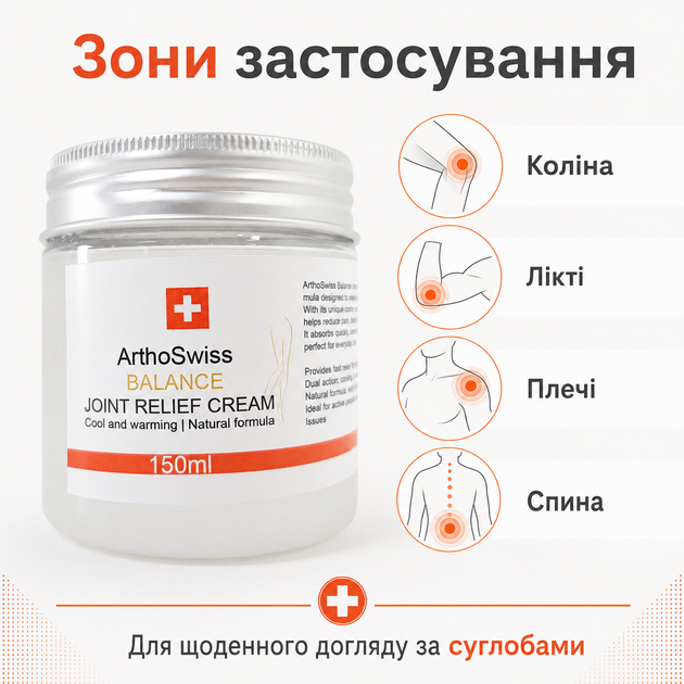 Крем для снятия боли в суставах ArthoSwiss BALANCE JOINT RELIEF CREAM Крем от боли в спине и суставах, 150 мл Мазь для суставов - изображение 8
