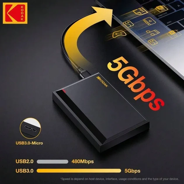 Жорсткий диск зовнішній Kodak P190 1TB 2.5" USB 3.2 External - изображение 2