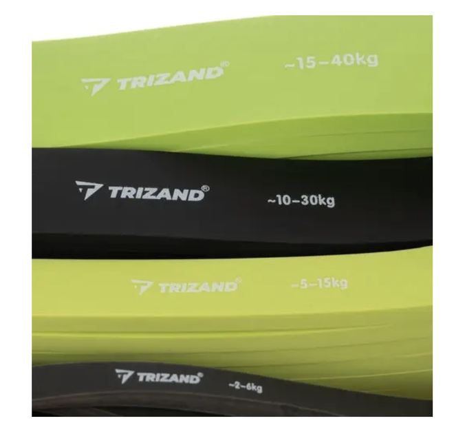 Набір гумових стрічок PowerBand Trizand 24305 для фітнесу тренувань розтяжки підтягувань силових вправ з дверним кріпленням комплект гумок різного опору - зображення 8