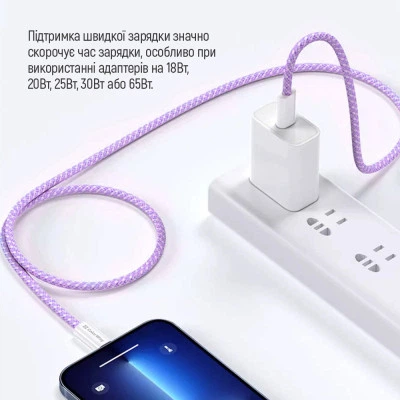 Дата кабель USB-C to USB-C 1.0m 60W 3.0А purple ColorWay - Фото 6 Дата кабель USB-C to USB-C 1.0m 60W 3.0А purple ColorWay - зображення 6