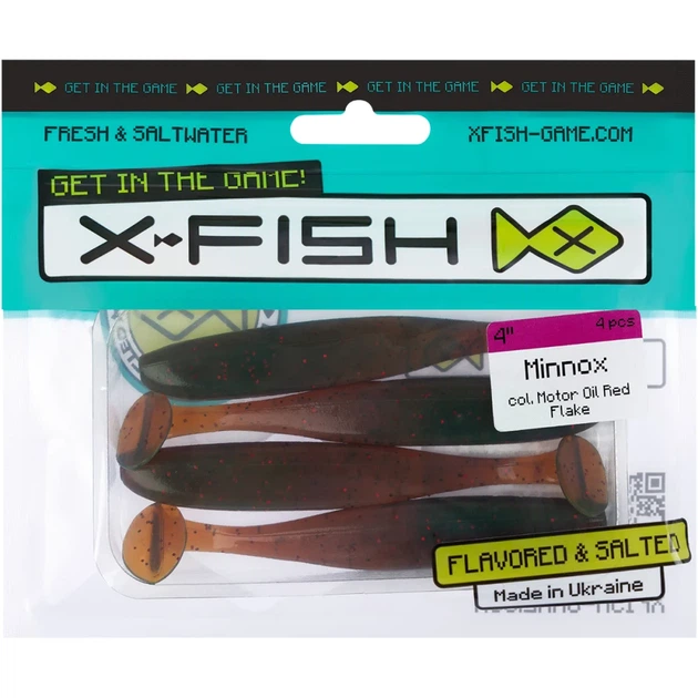 Силикон X-Fish Minnox 4" Motor Oil Red Flake (4шт/уп) - Фото 2 Силикон X-Fish Minnox 4" Motor Oil Red Flake (4шт/уп) - изображение 2