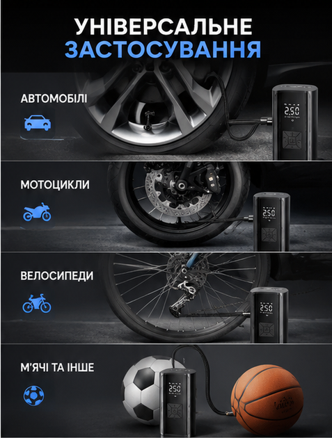 Автомобильный компрессор для подкачки шин с цифровым дисплеем и автоматическим отключением питания от прикуривателя 12 В 30 л/мин 150 PSI - изображение 3