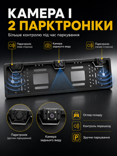 Рамка для регистрационного номера с камерой Car Cam для парковки с встроенным парктроником и сенсором SONY CCD 170° IP68 без сверления бампера - изображение 2