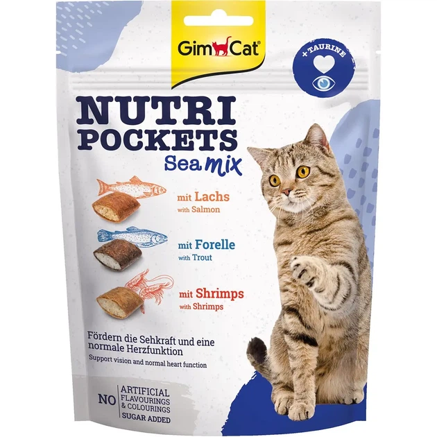 Ласощі для котів GimCat Nutri Pockets Морський мікс, 150 г - Фото 1 Ласощі для котів GimCat Nutri Pockets Морський мікс, 150 г - изображение 1