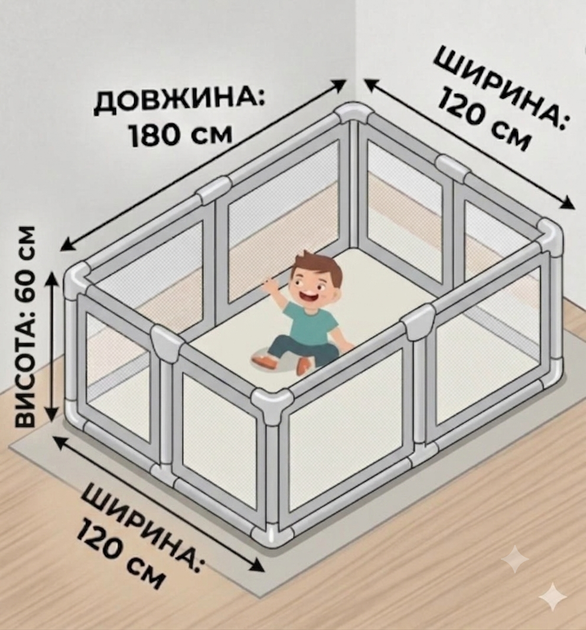 Детский манеж «Безопасность и комфорт» 120 х 180 Светло серый - изображение 5