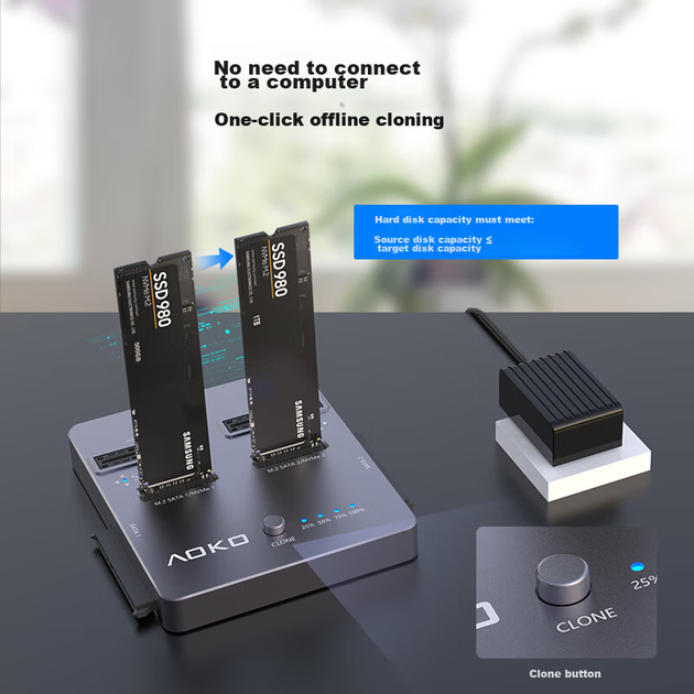 AOKO NVMe/SATA двухдисковый клонер SSD, совместимая с mSATA/m.2 SATA база, устройство для клонирования механических жестких дисков SSD, копировальный аппарат DA28GR - изображение 5