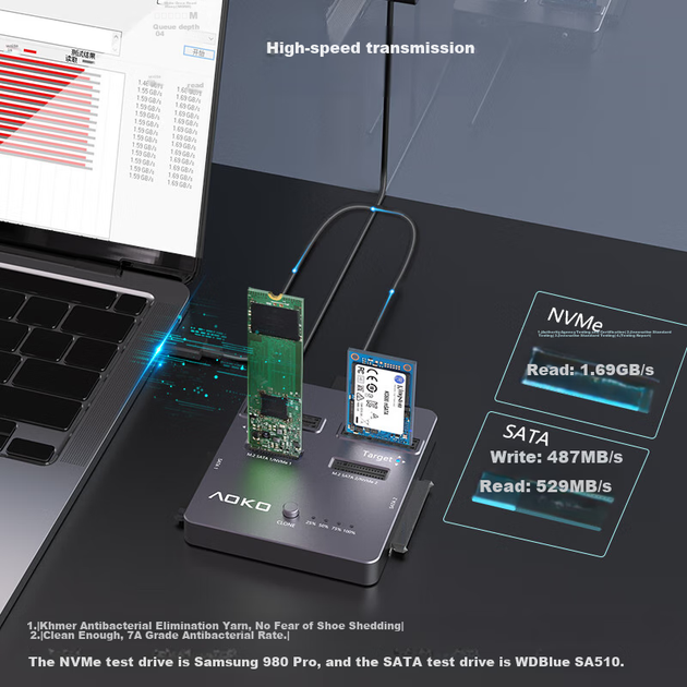 AOKO NVMe/SATA двухдисковый клонер SSD, совместимая с mSATA/m.2 SATA база, устройство для клонирования механических жестких дисков SSD, копировальный аппарат DA28GR - изображение 7