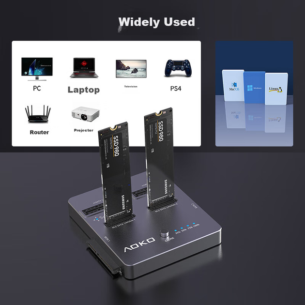 AOKO NVMe/SATA двухдисковый клонер SSD, совместимая с mSATA/m.2 SATA база, устройство для клонирования механических жестких дисков SSD, копировальный аппарат DA28GR - изображение 9