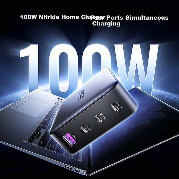 Зарядное устройство UGREEN 100 Вт с нитридом галлия, многопортовое, Type-C, быстрая зарядка, для смартфонов и ноутбуков - Фото 2 Зарядное устройство UGREEN 100 Вт с нитридом галлия, многопортовое, Type-C, быстрая зарядка, для смартфонов и ноутбуков - изображение 2
