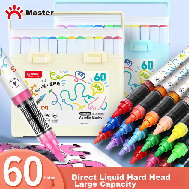 Жидкие акриловые маркеры GRASP Direct, 60 цветов, специально для учащихся, непрозрачные, штабелируемые, акварельные маркеры для детей младшего школьного возраста, кисти для рисования, подарок на выпускной для мальчиков и девочек. - изображение 4