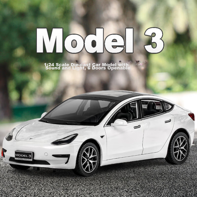 Heimanba Tesla Model S: масштабна модель автомобіля 1/24 білого кольору для хлопчиків та дівчаток, колекційна демонстраційна деталь, подарунок, білий - зображення 4