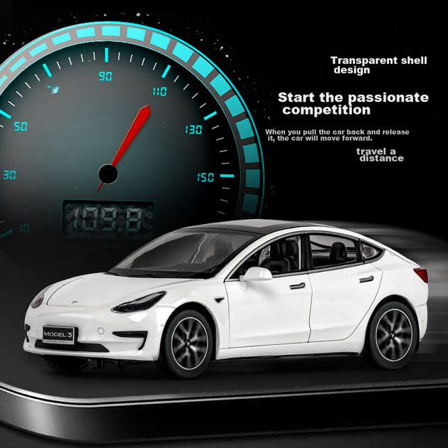 Heimanba Tesla Model S: масштабна модель автомобіля 1/24 білого кольору для хлопчиків та дівчаток, колекційна демонстраційна деталь, подарунок, білий - зображення 7
