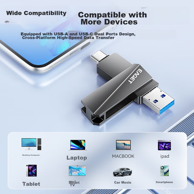 Флеш-накопичувач EAGET 128 ГБ типу C USB 3.2 з двома інтерфейсами для телефону та комп'ютера, високошвидкісний великої ємності для офісу та бізнесу USB-накопичувач CF60, сумісний із телефонами Android та Apple - зображення 10