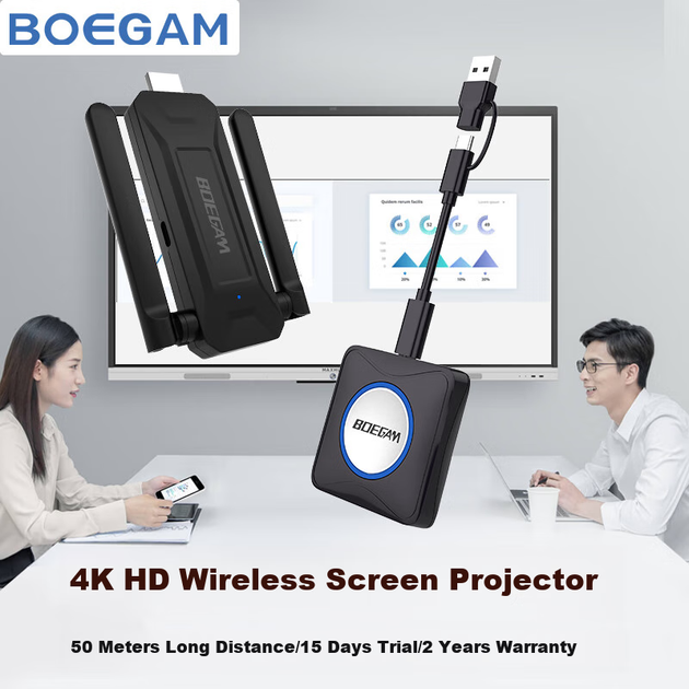 Бездротовий пристрій для дзеркального відображення екрана BOEGAM, кабель HDMI, передача 4K HD, інструмент для обміну екраном для офісного та домашнього використання, сумісний із телефонами Apple та Android, не потребує мережі XS5D - изображение 4
