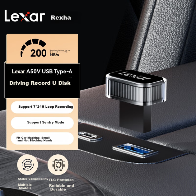 Карта памяти Lexar 128 ГБ USB 3.2 для автомобильного видеорегистратора A50V с режимом охраны и циклической записью, совместимая с Xiaomi, Xiaopeng, Tesla и многими другими моделями автомобилей. - Фото 5 Карта памяти Lexar 128 ГБ USB 3.2 для автомобильного видеорегистратора A50V с режимом охраны и циклической записью, совместимая с Xiaomi, Xiaopeng, Tesla и многими другими моделями автомобилей. - зображення 5