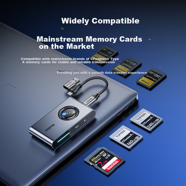 Картрідер Llano USB/Type-C 3.2 високошвидкісний 4.0 сумісний з картами пам'яті CFexpress A/SD, підтримує Sony серії Alpha/FX, а також смартфони, планшети та комп'ютери - зображення 4