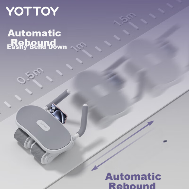 Новый тренажер для пресса Yottoy с четырьмя колесиками, автоматическим отскоком, увеличенный и расширенный, для тренировки мышц живота, тренажер для сжигания жира, серый. - изображение 8