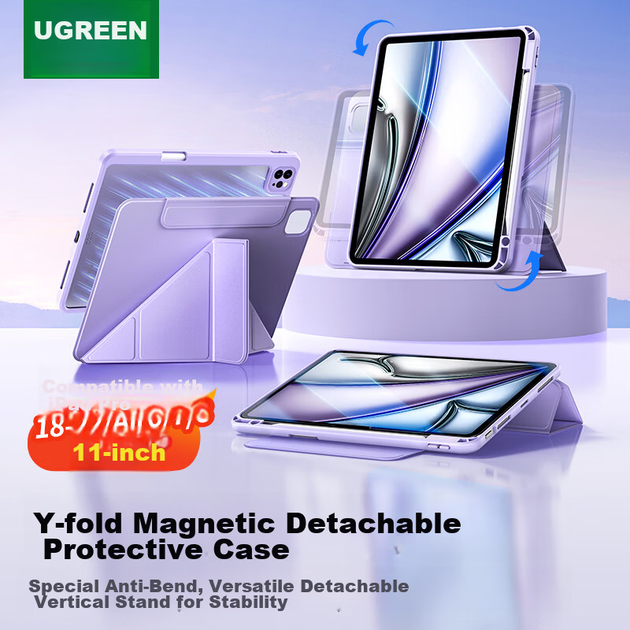 Чехол UGREEN, совместимый с iPad Air 8/7, Air 11-дюймовый M4 2026, Air 6/5/4, защитный чехол Pro 2020-22, Y-образный складной чехол с магнитной застежкой и возможностью поворота. - изображение 4