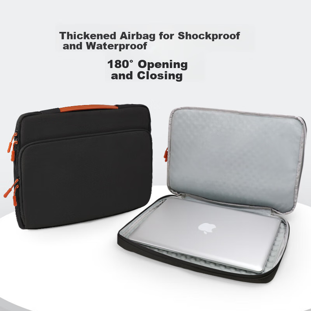 Сумка KPTE для ноутбука 13.3-13.9 дюйма з розкриттям на 180 градусів, для MacBook, Huawei, Xiaomi та Lenovo, чорна - зображення 4