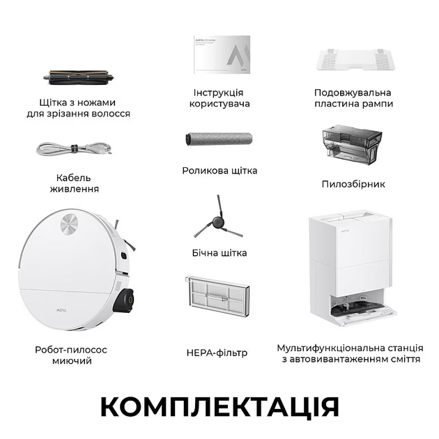 Робот-пилосос Mova S70 Roller 28000 Па вологе прибирання станція самообслуговування LIDAR Білий - зображення 10