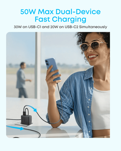 Мережевий зарядний пристрій Anker Zolo Charger - 50W, 2xUSB-C & 2xUSB-A Black (7285028) - изображение 4