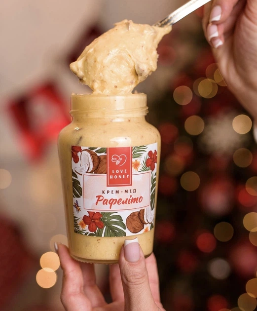 Крем-мед з кокосом та мигдалем LOVE HONEY "Рафеліто" 600 г - изображение 2