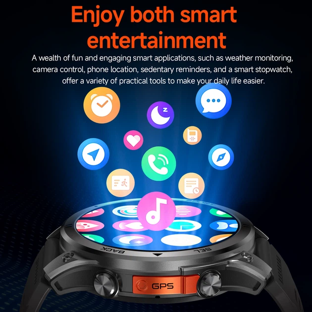 Чоловічий смарт-годинник UWatch чорний сталевий з GPS і компасом сенсорний IPS екран водостійкість 3 атм Bluetooth два ремінці (400836) - зображення 9