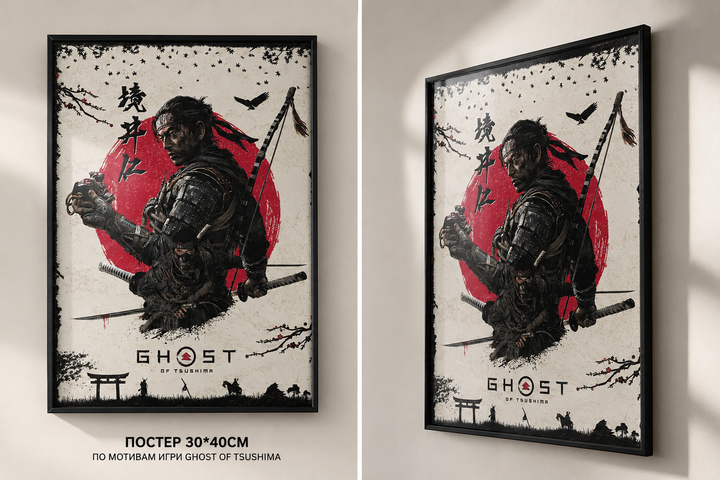 Постер 30х40см у рамці зі склом Ghost of Tsushima - Фото 1 Постер 30х40см у рамці зі склом Ghost of Tsushima - зображення 1