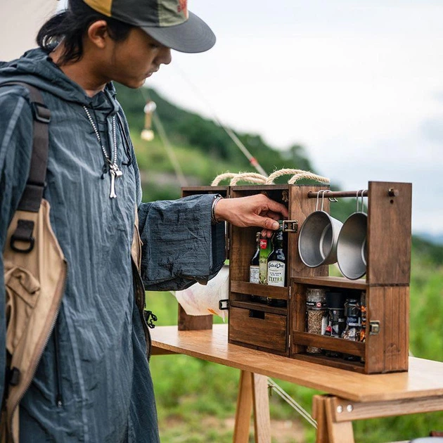 Этажерка для туризма Naturehike CNH22JU018 Коричневый 3 полки выдвижная корзинка 2 кг (CNH22JU018) - изображение 9