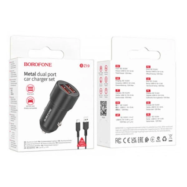 Зарядное устройство Borofone BZ19 Wisdom 12 Вт 2 порта USB Type-C Черный (BZ19) - Фото 4 Зарядное устройство Borofone BZ19 Wisdom 12 Вт 2 порта USB Type-C Черный (BZ19) - изображение 4