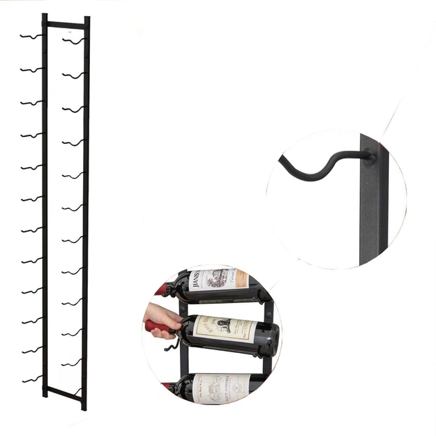 Настенный вертикальный винный стеллаж Costway на 12 бутылок, 22×13,5×145 см, чёрный с коричневыми держателями - изображение 4