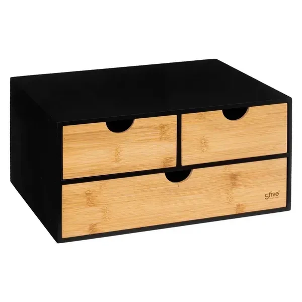 Настольный органайзер Bava с 3 ящиками 5five Simply Smart, 32×25×16 см, в черном и натуральном цветах - Фото 1 Настольный органайзер Bava с 3 ящиками 5five Simply Smart, 32×25×16 см, в черном и натуральном цветах - изображение 1