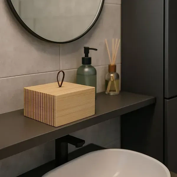 Горизонтальна бамбукова коробка-органайзер Bathroom Solutions із ламельною кришкою та ручкою, натуральна - Фото 2 Горизонтальна бамбукова коробка-органайзер Bathroom Solutions із ламельною кришкою та ручкою, натуральна - зображення 2