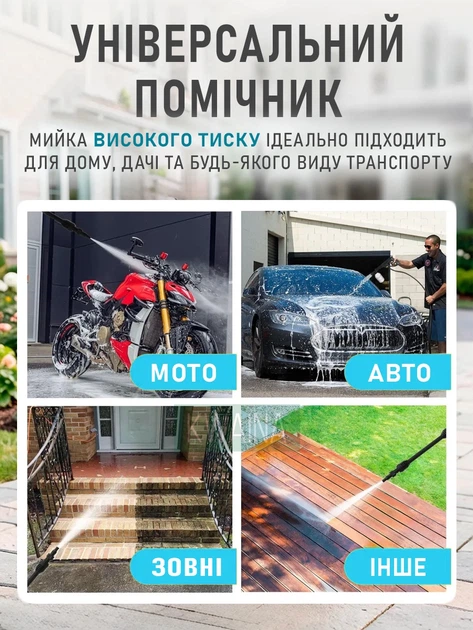 Мойка высокого давления 100 бар, электрическая минимойка 220 В для автомобиля, дома, дачи, двора и садового участка - изображение 6