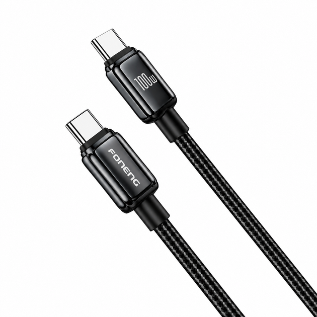 Кабель Foneng X119 USB Type-C to Type-C 100W 1 м Black для швидкої зарядки та передачі даних - Фото 1 Кабель Foneng X119 USB Type-C to Type-C 100W 1 м Black для швидкої зарядки та передачі даних - изображение 1