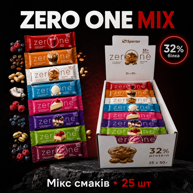 Блок Батончиков Sporter Zero One MIX, 50 грамм Микс вкусов(БЕЗ САХАРА) - 25 шт(79017770) - Фото 1 Блок Батончиков Sporter Zero One MIX, 50 грамм Микс вкусов(БЕЗ САХАРА) - 25 шт(79017770) - изображение 1