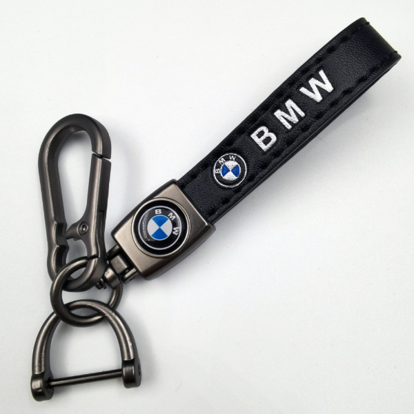 Брелок для ключей авто BMW с логотипом — кожаный автобрелок с карабином и фиксатором (Черный) - Фото 1 Брелок для ключей авто BMW с логотипом — кожаный автобрелок с карабином и фиксатором (Черный) - изображение 1