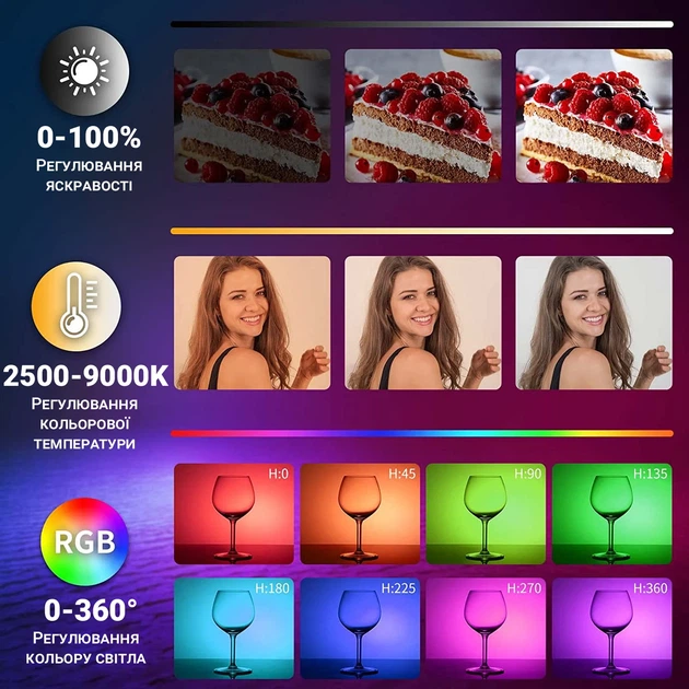 Портативная светодиодная лампа Andoer W200RGB RGB 2500-9000K пластик черный - изображение 2