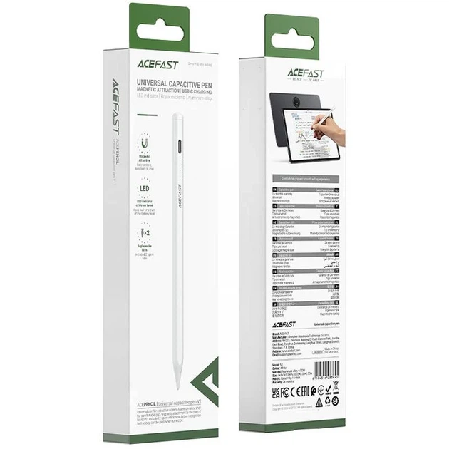 Стилус Acefast V1 Universal Capacitive Pen білий алюмінієвий - зображення 4