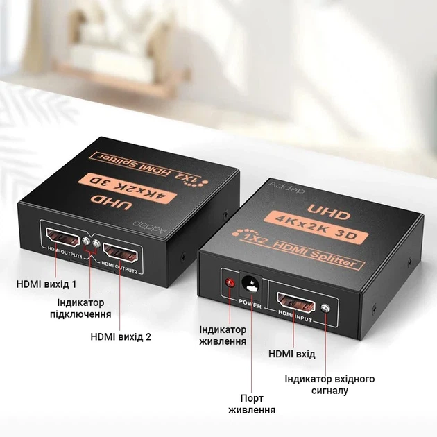 HDMI разветвитель Addap HVS-01 2 порта 4K металлический - изображение 6