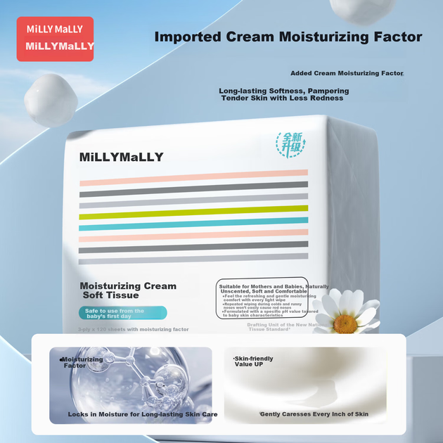 Бумажные салфетки Milly Molly Creamy Soft, 3-слойные, 120 листов * 16 упаковок. Увлажняющие бумажные полотенца для младенцев. Специально для мамы и малыша. - изображение 5