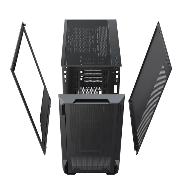 Корпус Yingchi игровой ATX с Type-C, обратной установкой платы и вертикальной видеокартой, черный - изображение 11