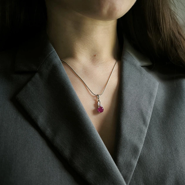 Серебряная подвеска с рубином 2.142ct, фианитами (2211419) - изображение 7