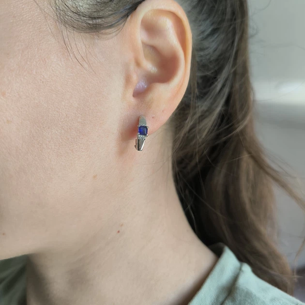 Срібні сережки з натуральним сапфіром 0.889ct, фіанітами (2213499) - зображення 6