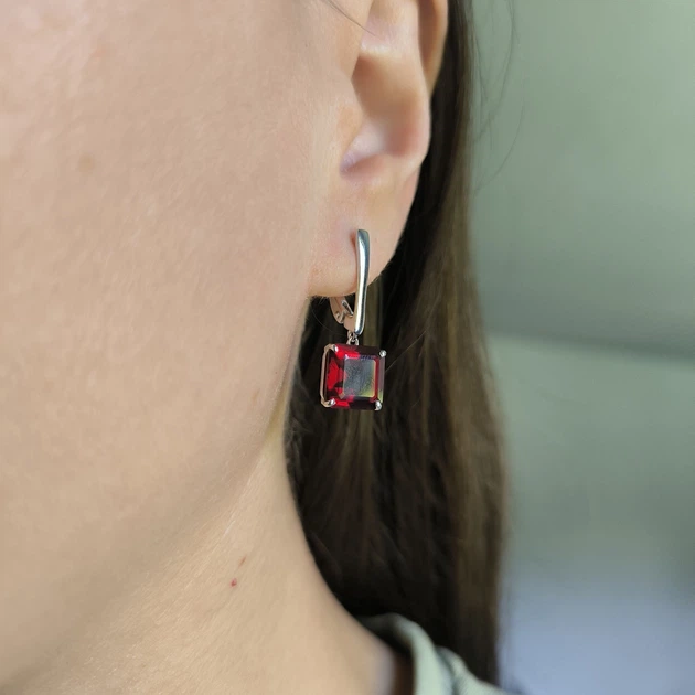Серебряные серьги с искусственным гранатом nano 7.825ct (60002475) - изображение 7