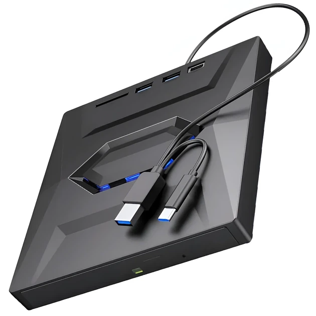Внешний оптический привод USB 3.0+Type-C Addap EDB-03 черный с USB-хабом и слотом для SD-карт - изображение 2