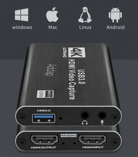 Внешняя карта видеозахвата Addap VCC-04 HDMI-USB 4K алюминий черный - Фото 8 Внешняя карта видеозахвата Addap VCC-04 HDMI-USB 4K алюминий черный - изображение 8